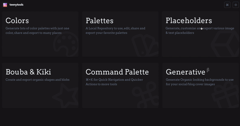 A gif of teenytools functionalities