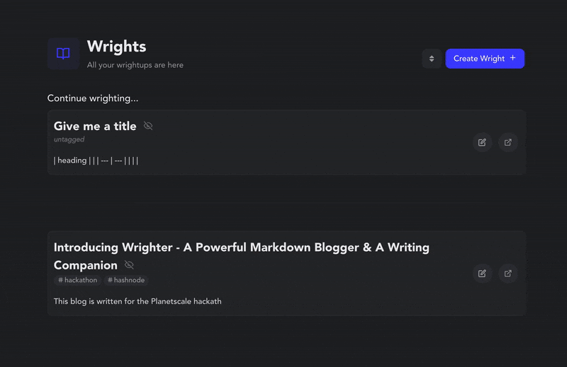 wrighter's powerful command bar